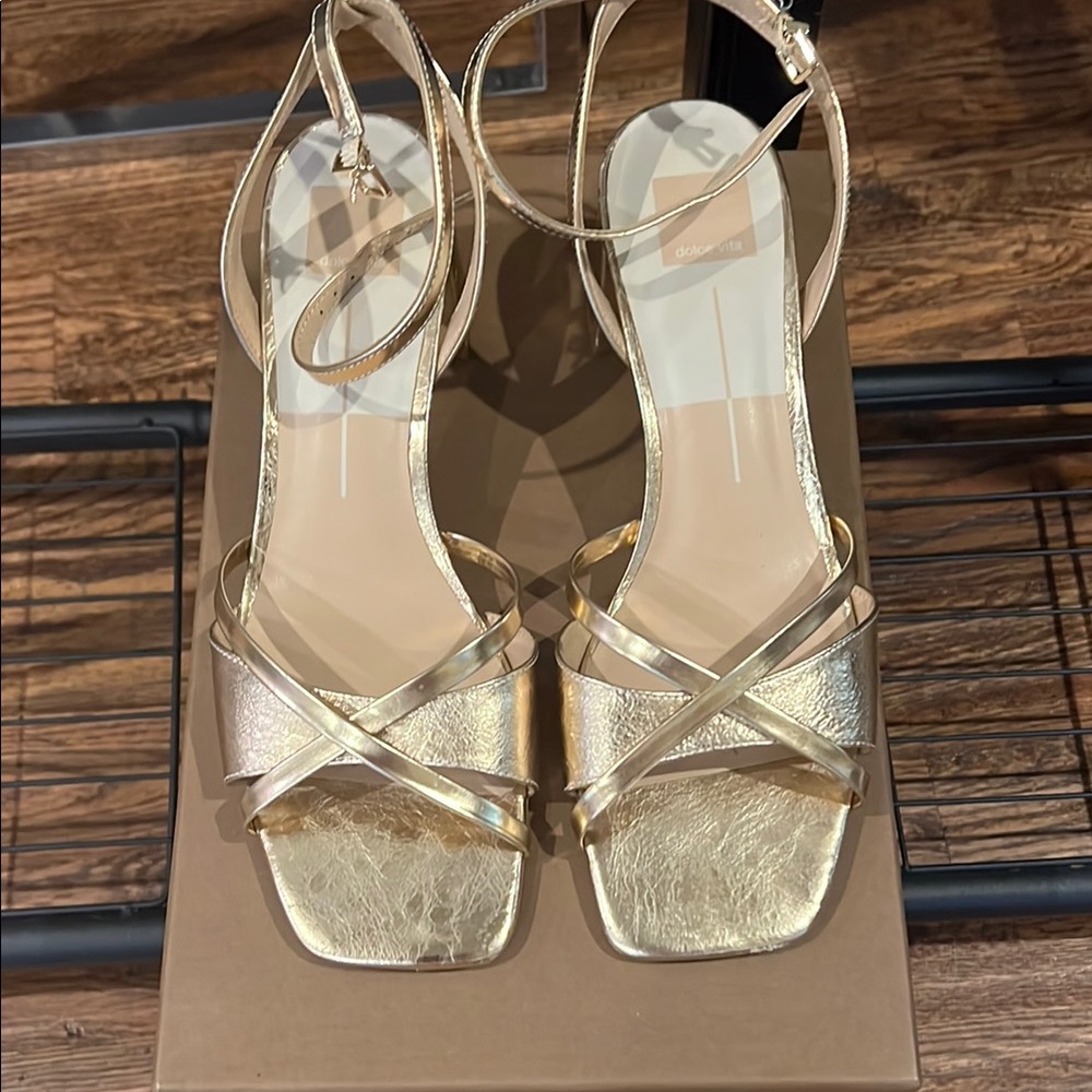Dolce Vita Gold Heeled Sandals with Ankle Straps